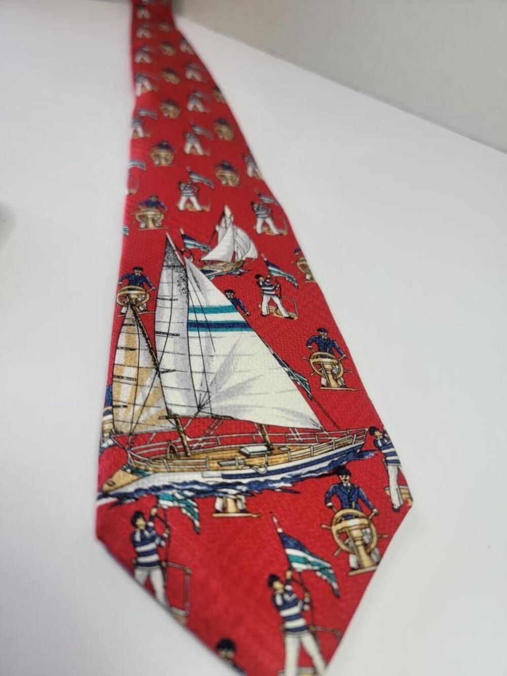 Rooster New Traditions Mens Silk Tie Red Nautical Sailboat Sailor Theme USA Made